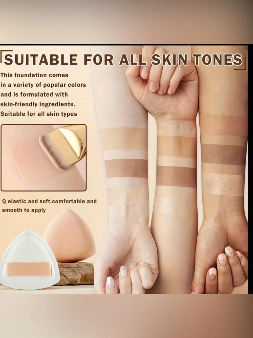 Tailaimei Full Coverage Foundation & Brush 4 PC Set - Champagne Color -NO BOX 🗃️